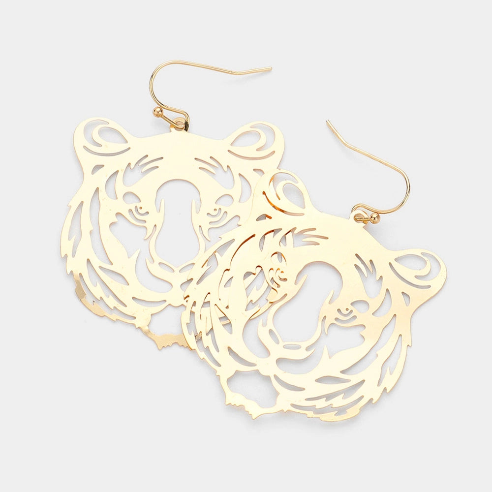 Brass Tiger Cut Out Earrings