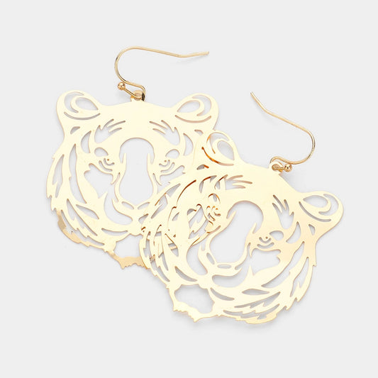 Brass Tiger Cut Out Earrings