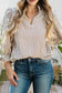 Striped Frill V Neck Knot Bracelet Sleeve Blouse