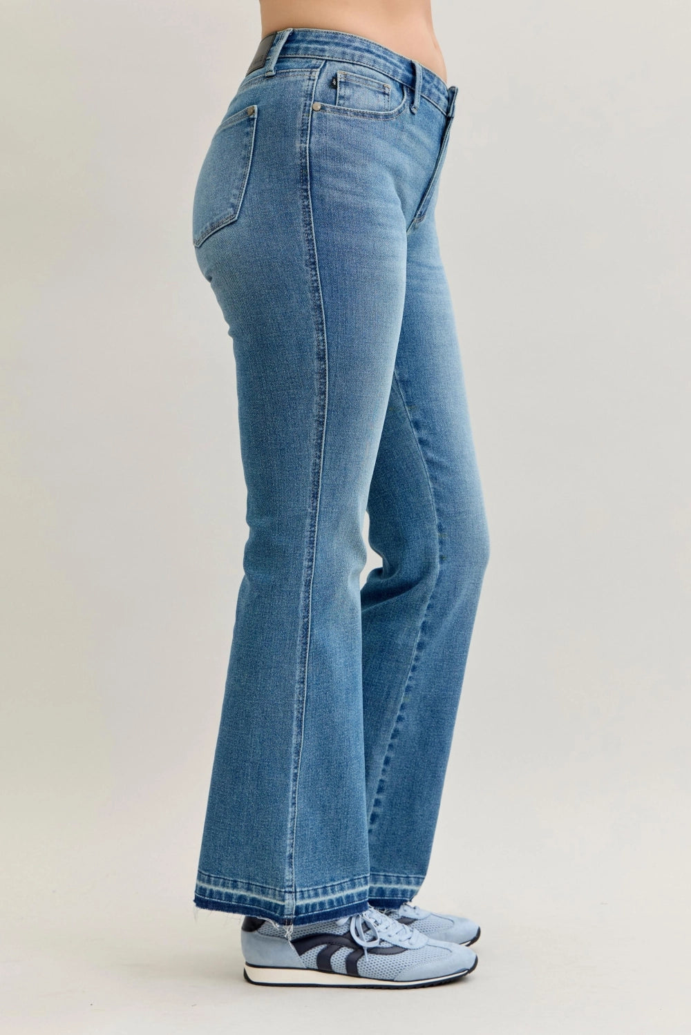 Side View view Mid -Rise Slim Bootcut Tummy Control Release Hem