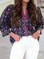 Contrast V Neckline Bracelet Sleeve Floral Blouse