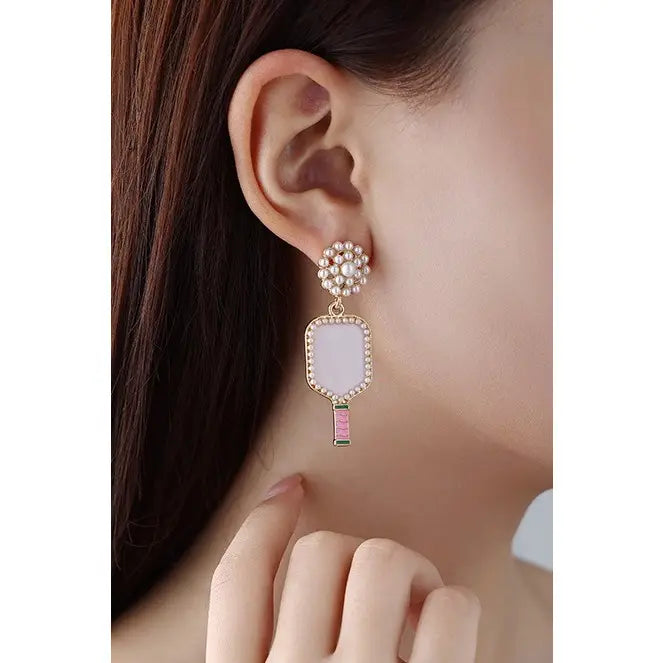 Pickleball Pearl Racket Earrings