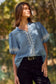 Blue Embroidered Short Bubble Sleeve Blouse 