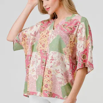 Short Sleeve Oversized Patchwork Top