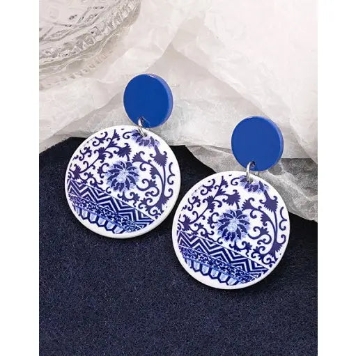 Toile Pattern Floral Drop Earrings