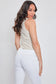 Back View White High Rise 3-Button Skinny Ankle Jeans