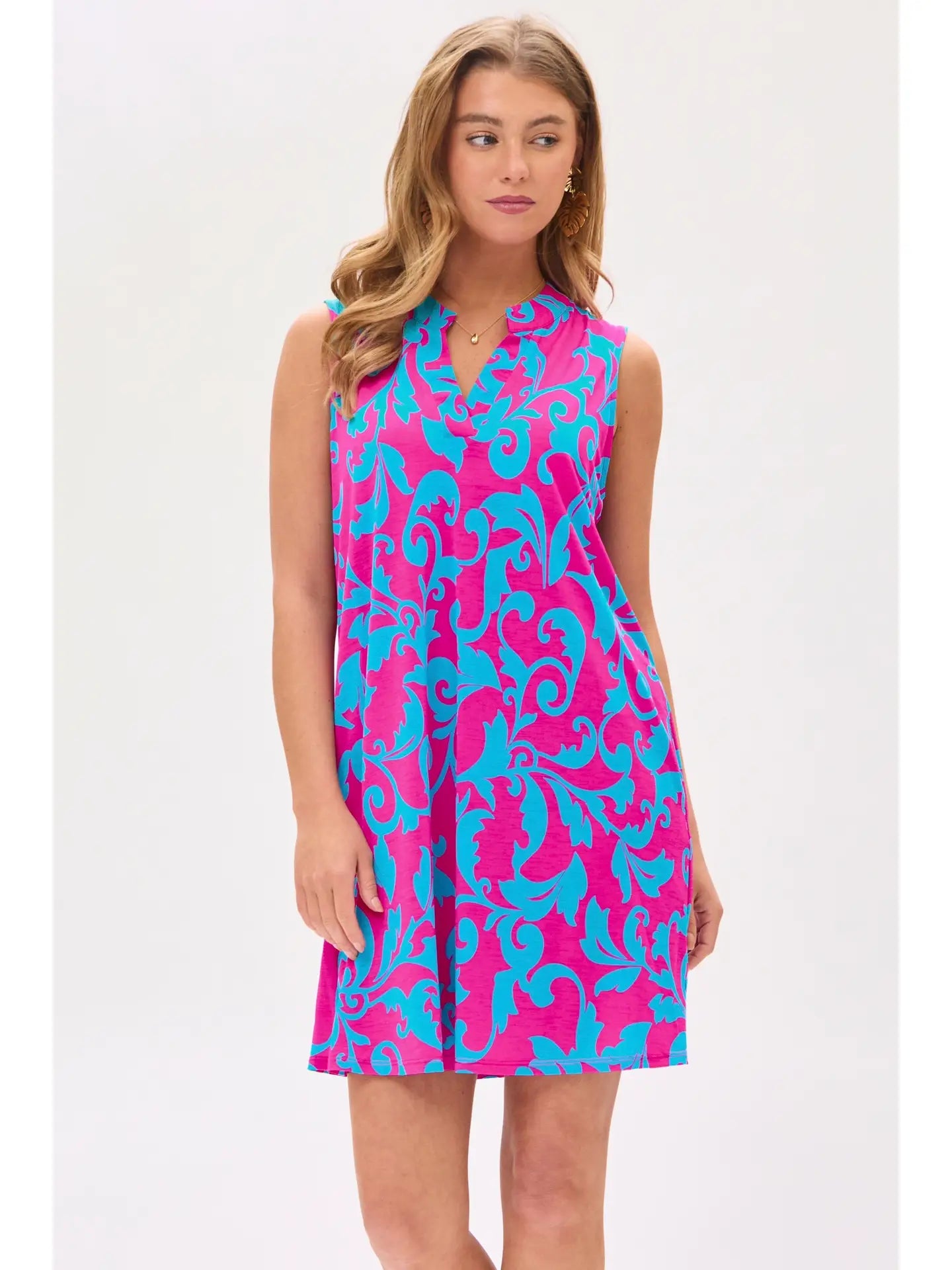Mandarin Collar Wrinkle-Free Tank Dress