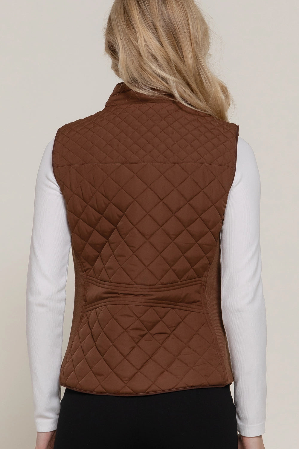 Suede Piping Detail Rib Quilted Padding Vest