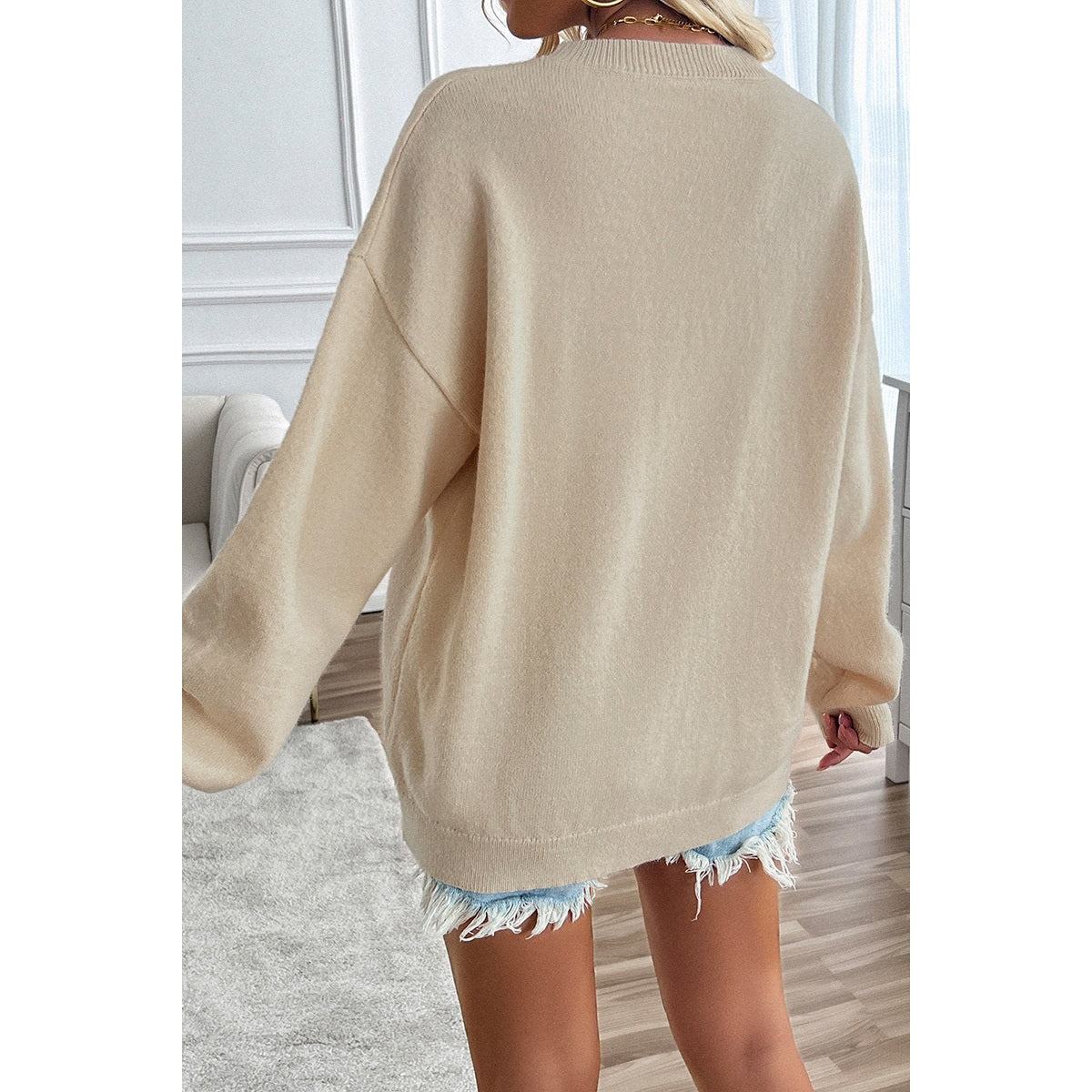 Knit Flag Print Loose Neck Sweater