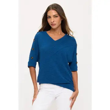 Rib Knit Button Sleeve Sweater