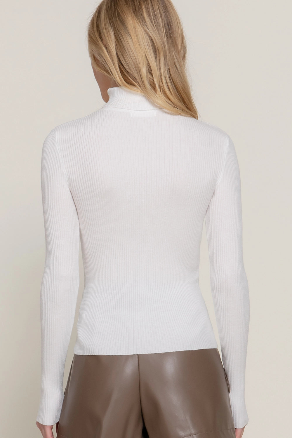 Long Sleeve Turtle Neck Fitted Viscose Rib Sweater Top