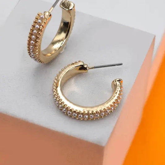 Pearl Studded Hoop Earrings