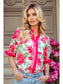 Bold Floral Print Ruffle Sleeve