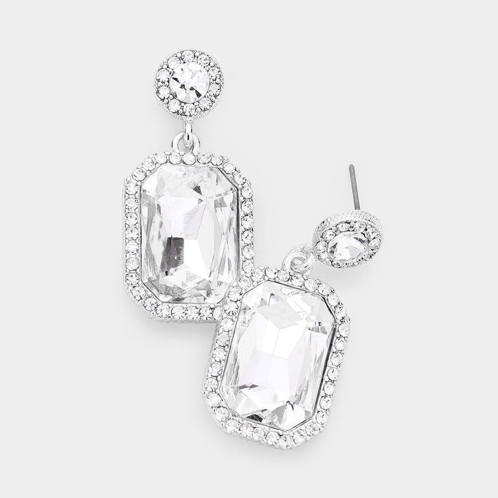 Rhinestone Rectangle Stone Evening Earrings