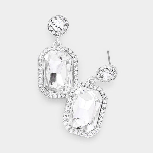 Rhinestone Rectangle Stone Evening Earrings