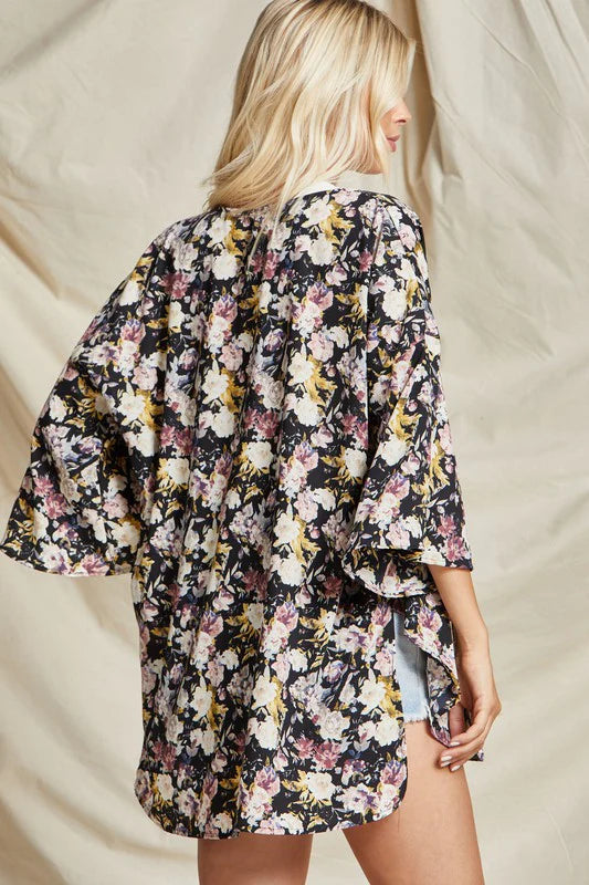 Floral Print Bell Sleeve Kimono
