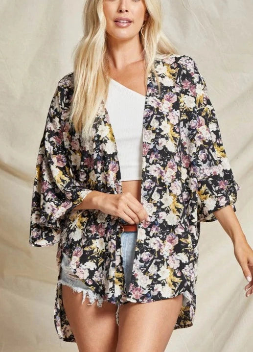 Floral Print Bell Sleeve Kimono